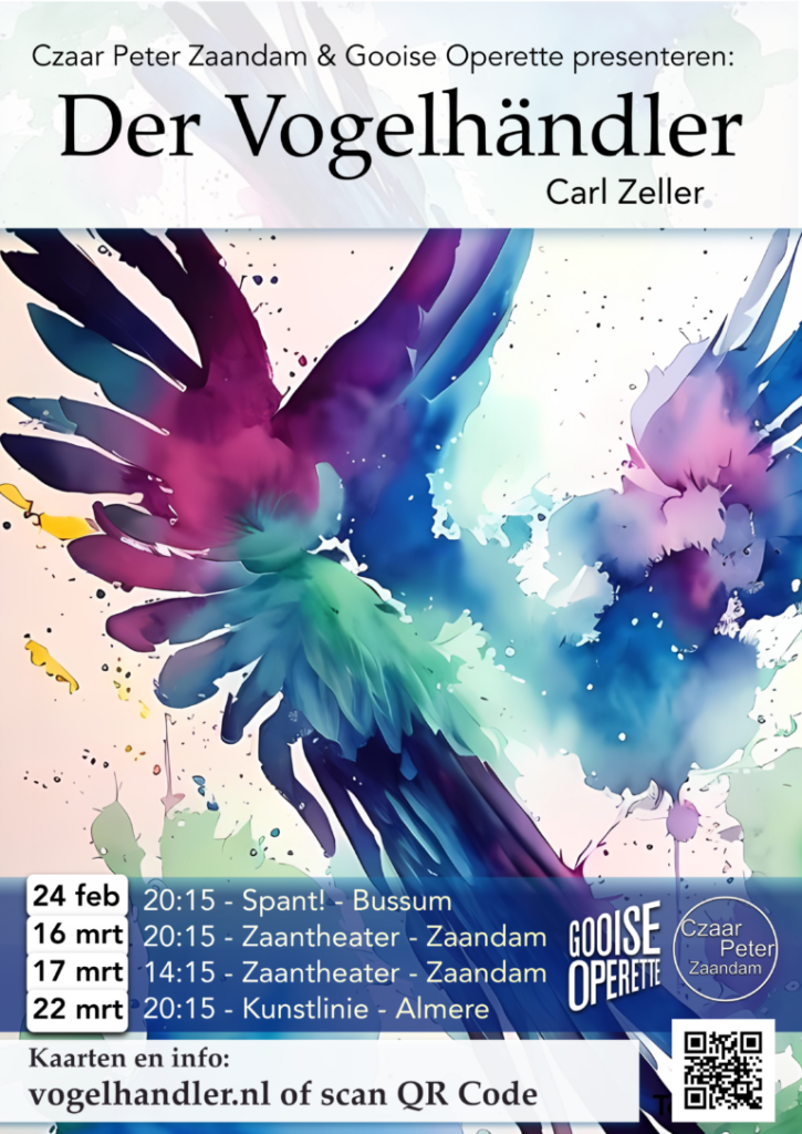 Kleurrijke poster voor uitvoeringen van Der Vogelhändler