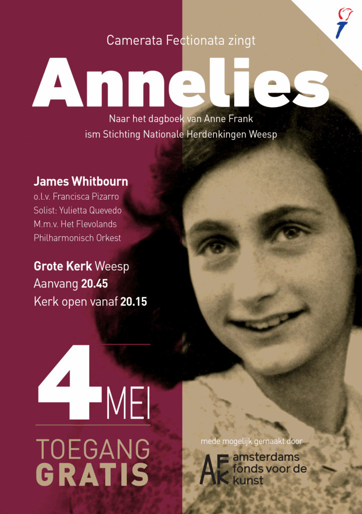 Annelies van James Whitbourn. Uitgevoerd door het FlePhO en kamerkoor Camerate Fectionata onder leiding van Francisca Pizarro